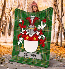 Scottish St.John Coat of Arms Family Crest Ireland Blanket Irish National Tartan Irish County Blanket