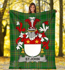 Scottish St.John Coat of Arms Family Crest Ireland Blanket Irish National Tartan Irish County Blanket