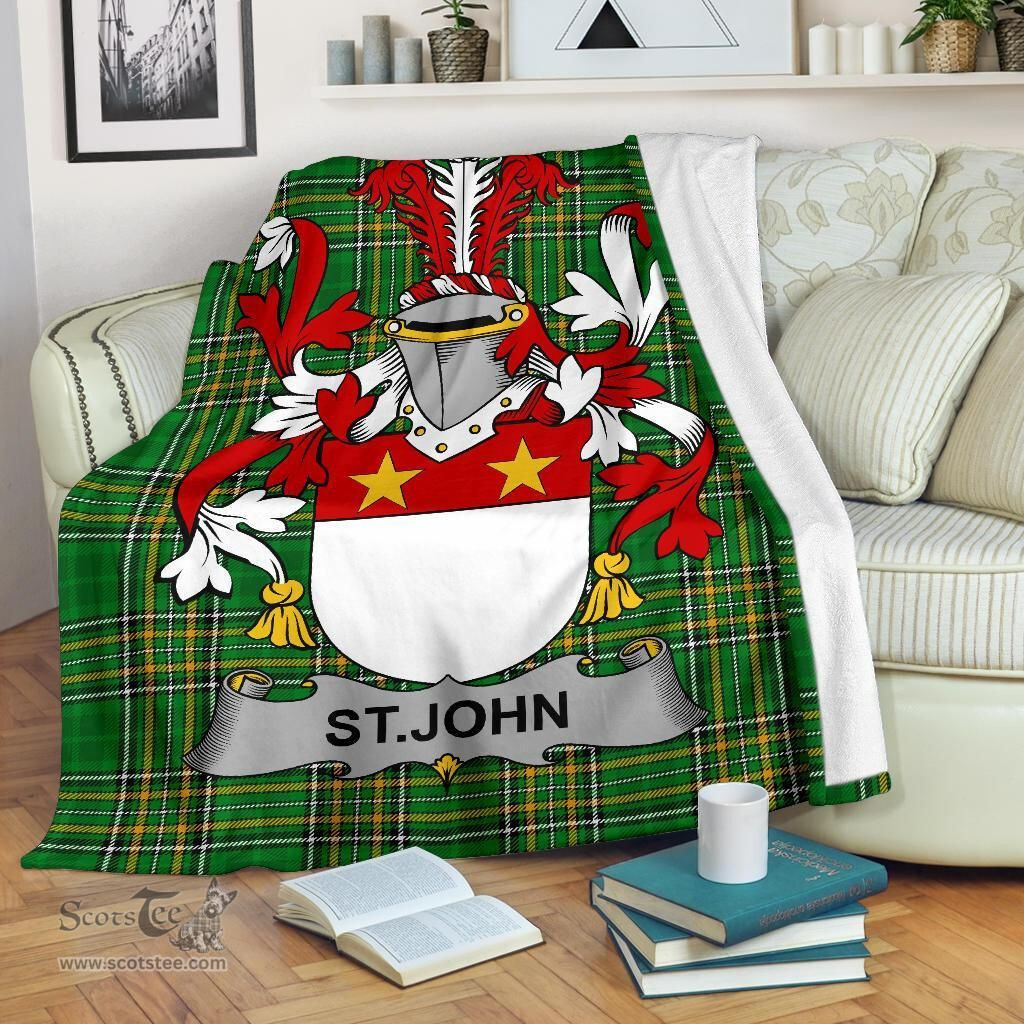 Scottish St.John Coat of Arms Family Crest Ireland Blanket Irish National Tartan Irish County Blanket