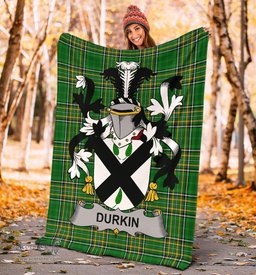 Scottish Durkin or O'Durkin Coat of Arms Family Crest Ireland Blanket Irish National Tartan Irish County Blanket