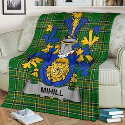 Scottish Mihill Coat of Arms Family Crest Ireland Blanket Irish National Tartan Irish County Blanket