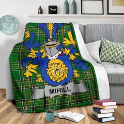 Scottish Mihill Coat of Arms Family Crest Ireland Blanket Irish National Tartan Irish County Blanket