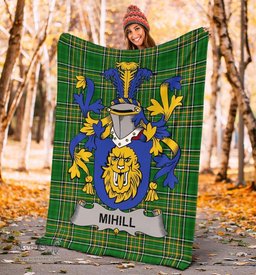 Scottish Mihill Coat of Arms Family Crest Ireland Blanket Irish National Tartan Irish County Blanket