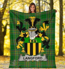Scottish Langford Coat of Arms Family Crest Ireland Blanket Irish National Tartan Irish County Blanket