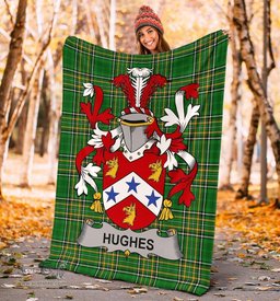 Scottish Hughes Coat of Arms Family Crest Ireland Blanket Irish National Tartan Irish County Blanket