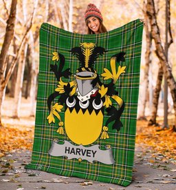 Scottish Harvey or Hervey Coat of Arms Family Crest Ireland Blanket Irish National Tartan Irish County Blanket