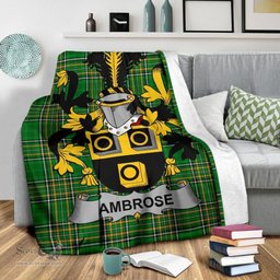Scottish Ambrose Coat of Arms Family Crest Ireland Blanket Irish National Tartan Irish County Blanket