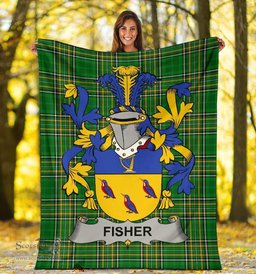 Scottish Fisher Coat of Arms Family Crest Ireland Blanket Irish National Tartan Irish County Blanket