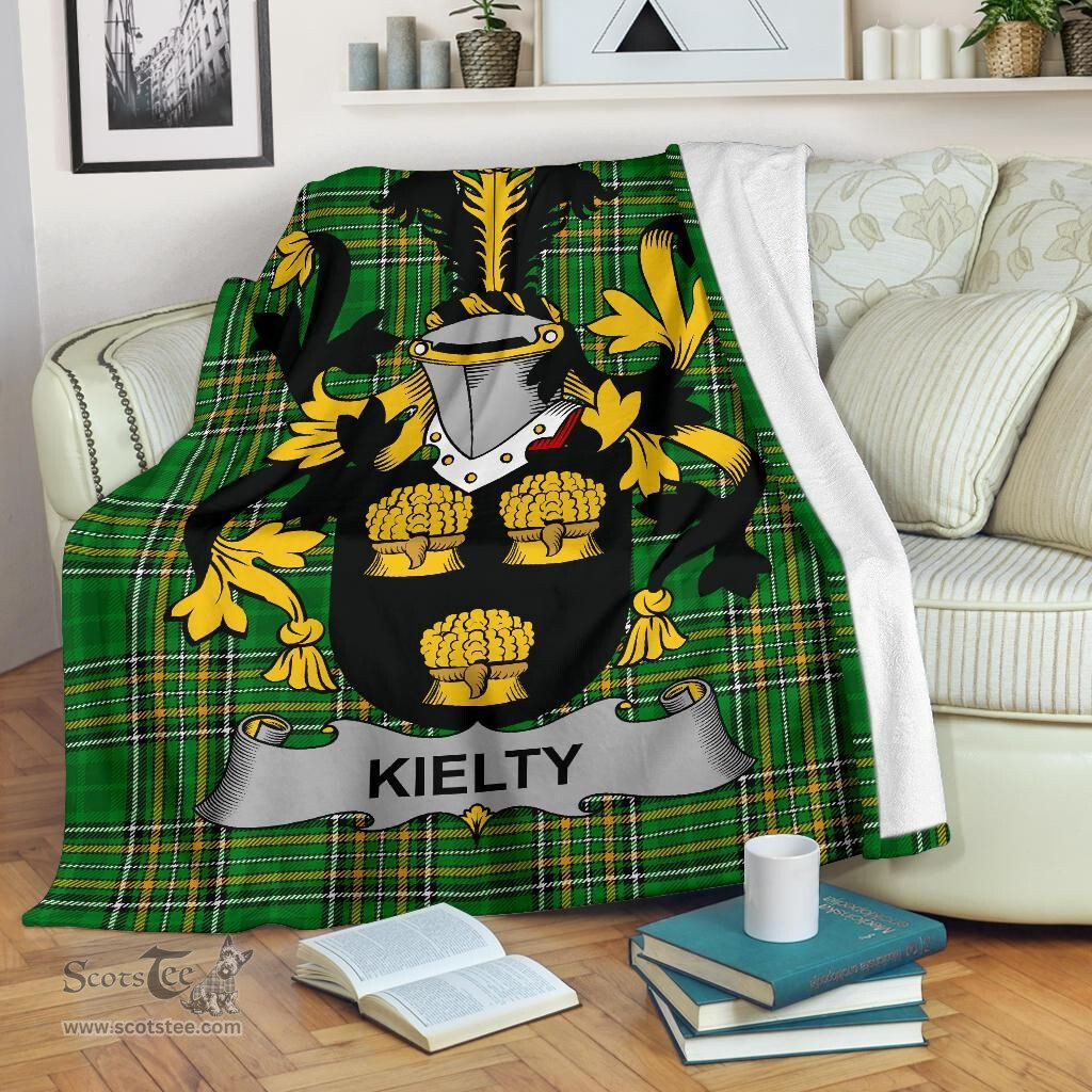 Scottish Kielty ot O'Quilty Coat of Arms Family Crest Ireland Blanket Irish National Tartan Irish County Blanket