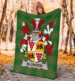 Scottish Blunden Coat of Arms Family Crest Ireland Blanket Irish National Tartan Irish County Blanket