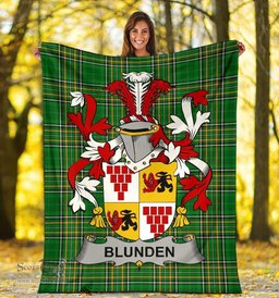 Scottish Blunden Coat of Arms Family Crest Ireland Blanket Irish National Tartan Irish County Blanket