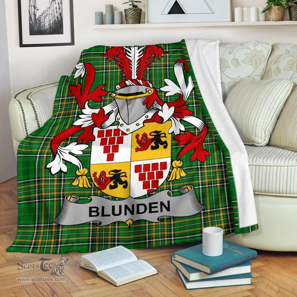 Scottish Blunden Coat of Arms Family Crest Ireland Blanket Irish National Tartan Irish County Blanket