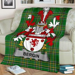 Scottish Bergin or O'Bergin Coat of Arms Family Crest Ireland Blanket Irish National Tartan Irish County Blanket