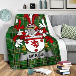 Scottish Bergin or O'Bergin Coat of Arms Family Crest Ireland Blanket Irish National Tartan Irish County Blanket
