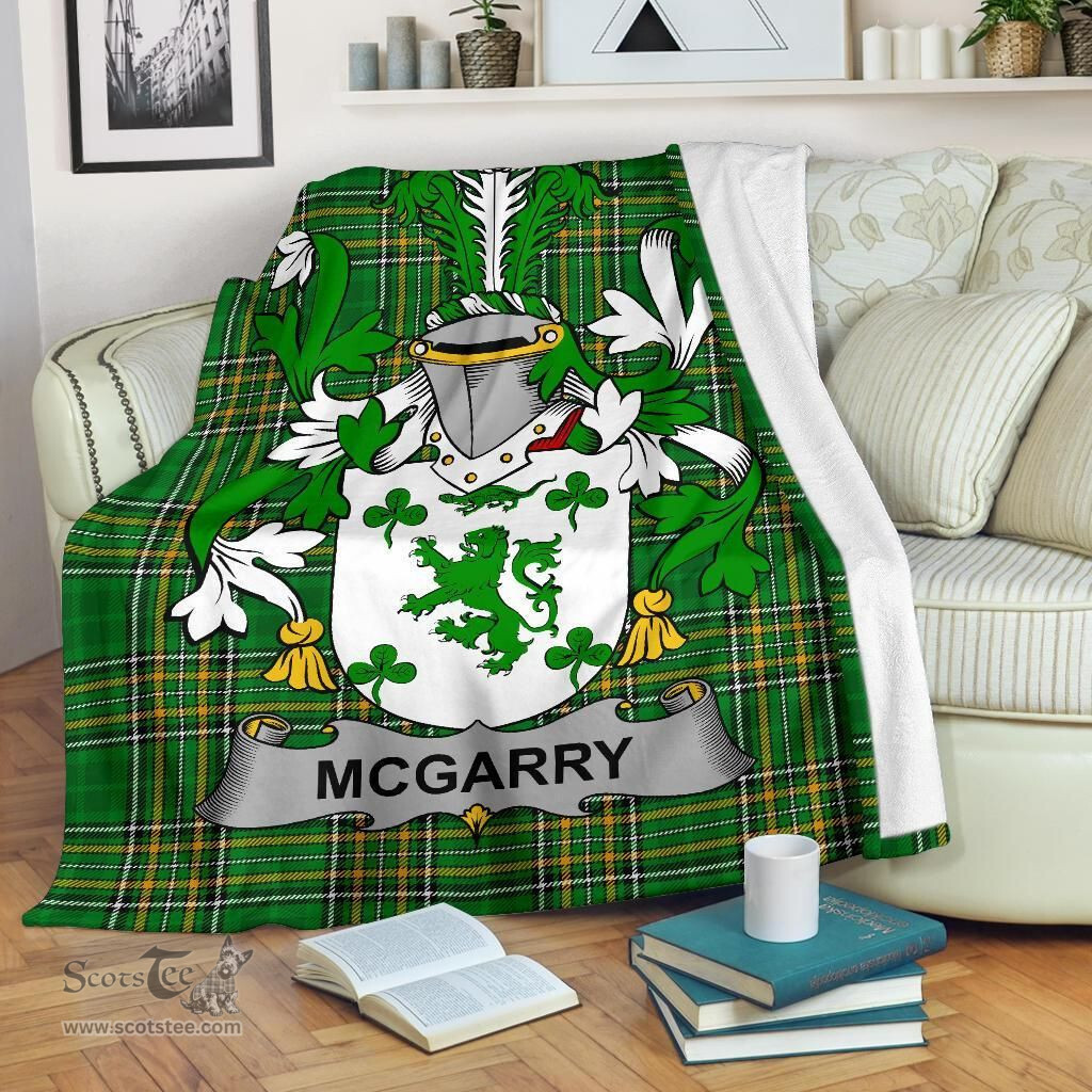 Scottish McGarry or Garry Coat of Arms Family Crest Ireland Blanket Irish National Tartan Irish County Blanket