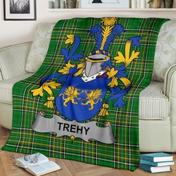 Scottish Trehy or O'Trehy Coat of Arms Family Crest Ireland Blanket Irish National Tartan Irish County Blanket