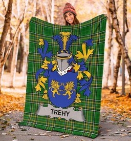 Scottish Trehy or O'Trehy Coat of Arms Family Crest Ireland Blanket Irish National Tartan Irish County Blanket