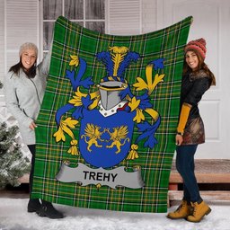 Scottish Trehy or O'Trehy Coat of Arms Family Crest Ireland Blanket Irish National Tartan Irish County Blanket