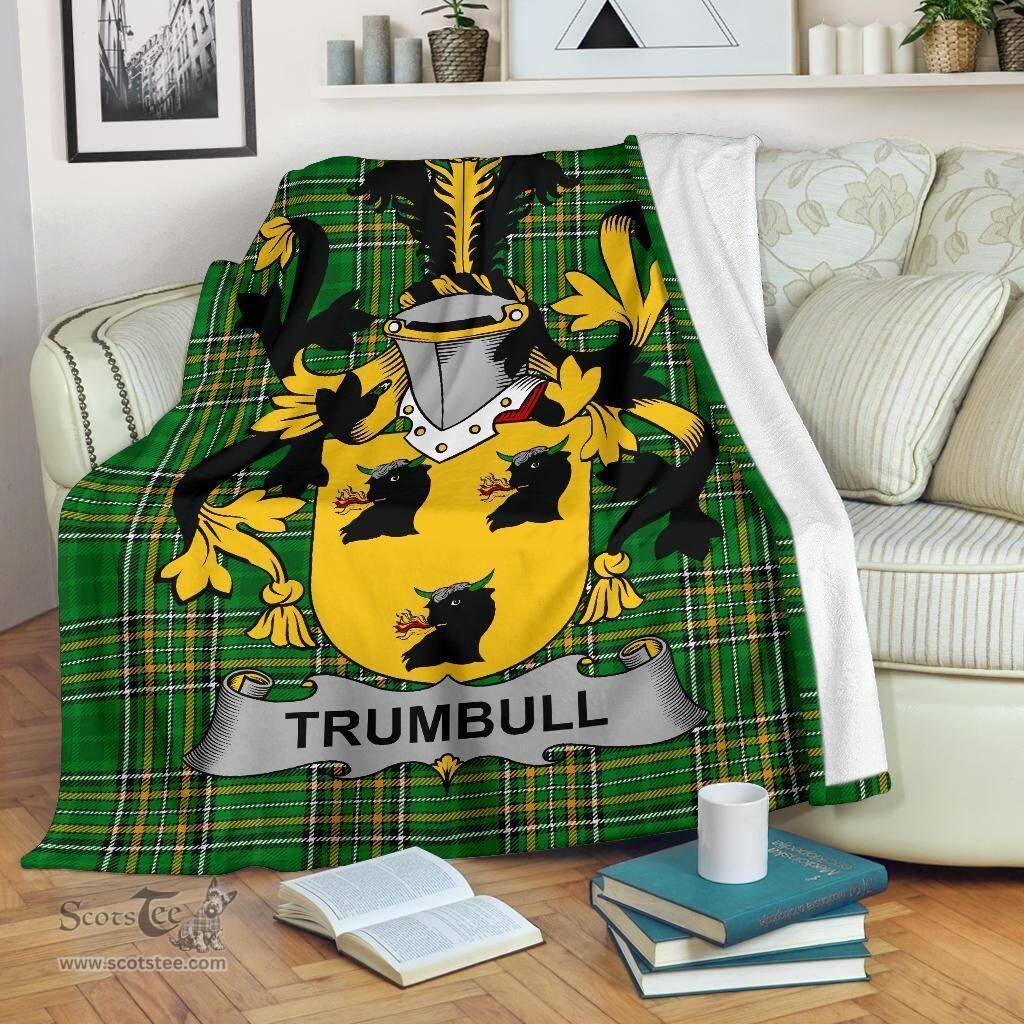 Scottish Trumbull or Turnbull Coat of Arms Family Crest Ireland Blanket Irish National Tartan Irish County Blanket