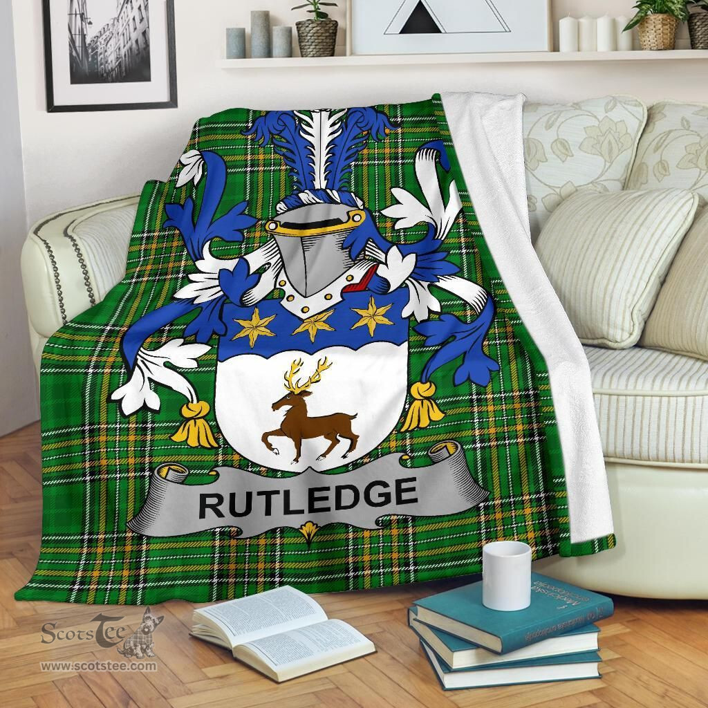 Scottish Rutledge Coat of Arms Family Crest Ireland Blanket Irish National Tartan Irish County Blanket