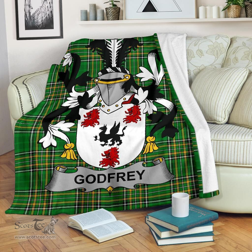 Scottish Godfrey (of Bushfield) Coat of Arms Family Crest Ireland Blanket Irish National Tartan Irish County Blanket