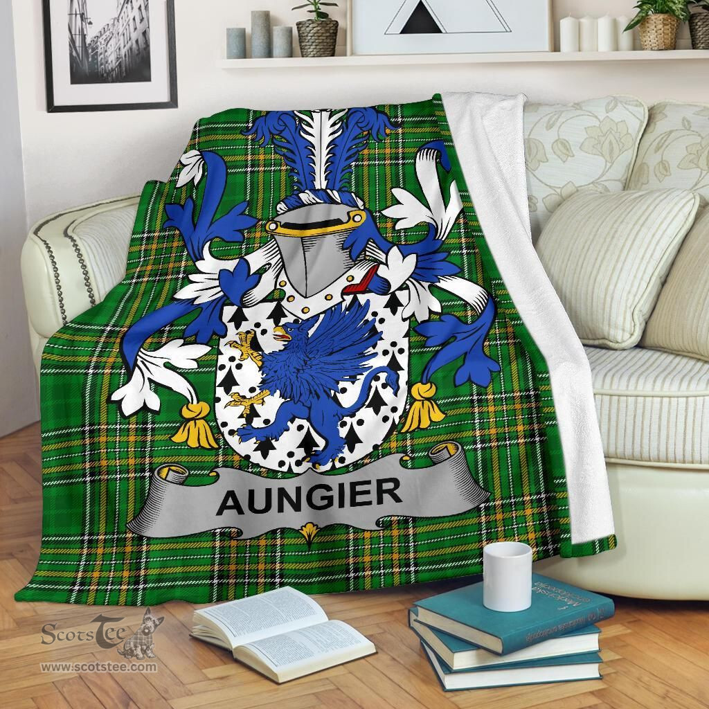 Scottish Aungier Coat of Arms Family Crest Ireland Blanket Irish National Tartan Irish County Blanket