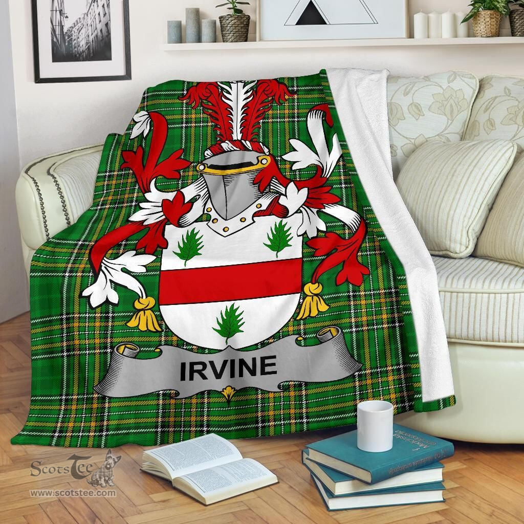 Scottish Irvine Coat of Arms Family Crest Ireland Blanket Irish National Tartan Irish County Blanket