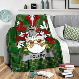 Scottish Collins Coat of Arms Family Crest Ireland Blanket Irish National Tartan Irish County Blanket