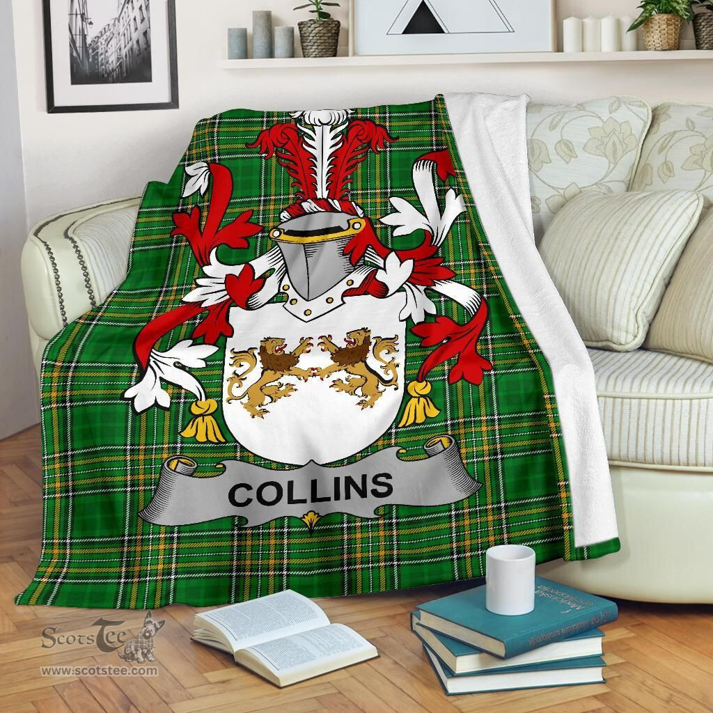Scottish Collins Coat of Arms Family Crest Ireland Blanket Irish National Tartan Irish County Blanket