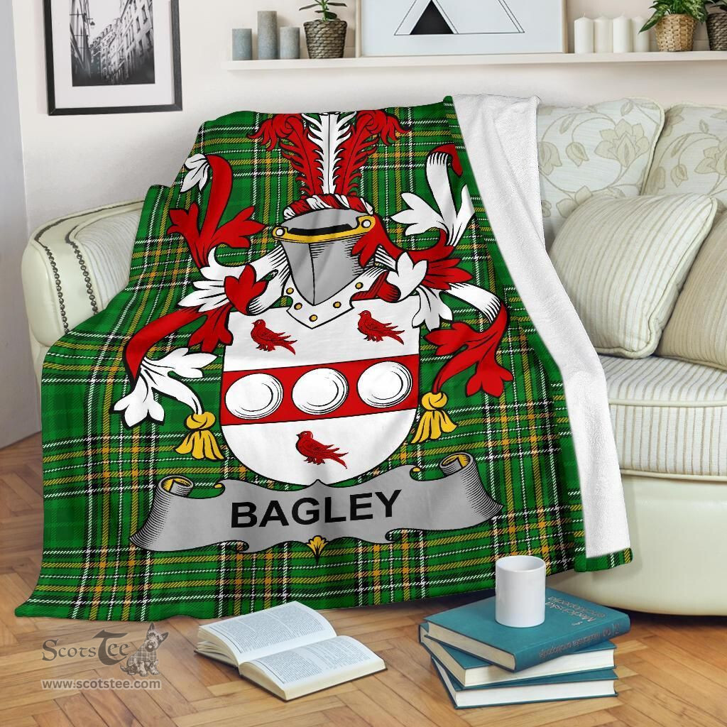 Scottish Bagley or Begley Coat of Arms Family Crest Ireland Blanket Irish National Tartan Irish County Blanket
