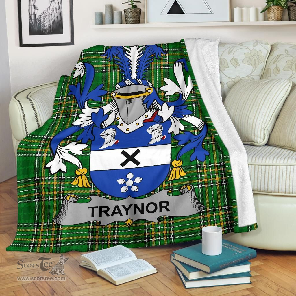 Scottish Traynor or Trainer Coat of Arms Family Crest Ireland Blanket Irish National Tartan Irish County Blanket