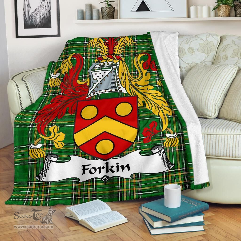 Scottish Forkin Coat of Arms Family Crest Ireland Blanket Irish National Tartan Irish County Blanket