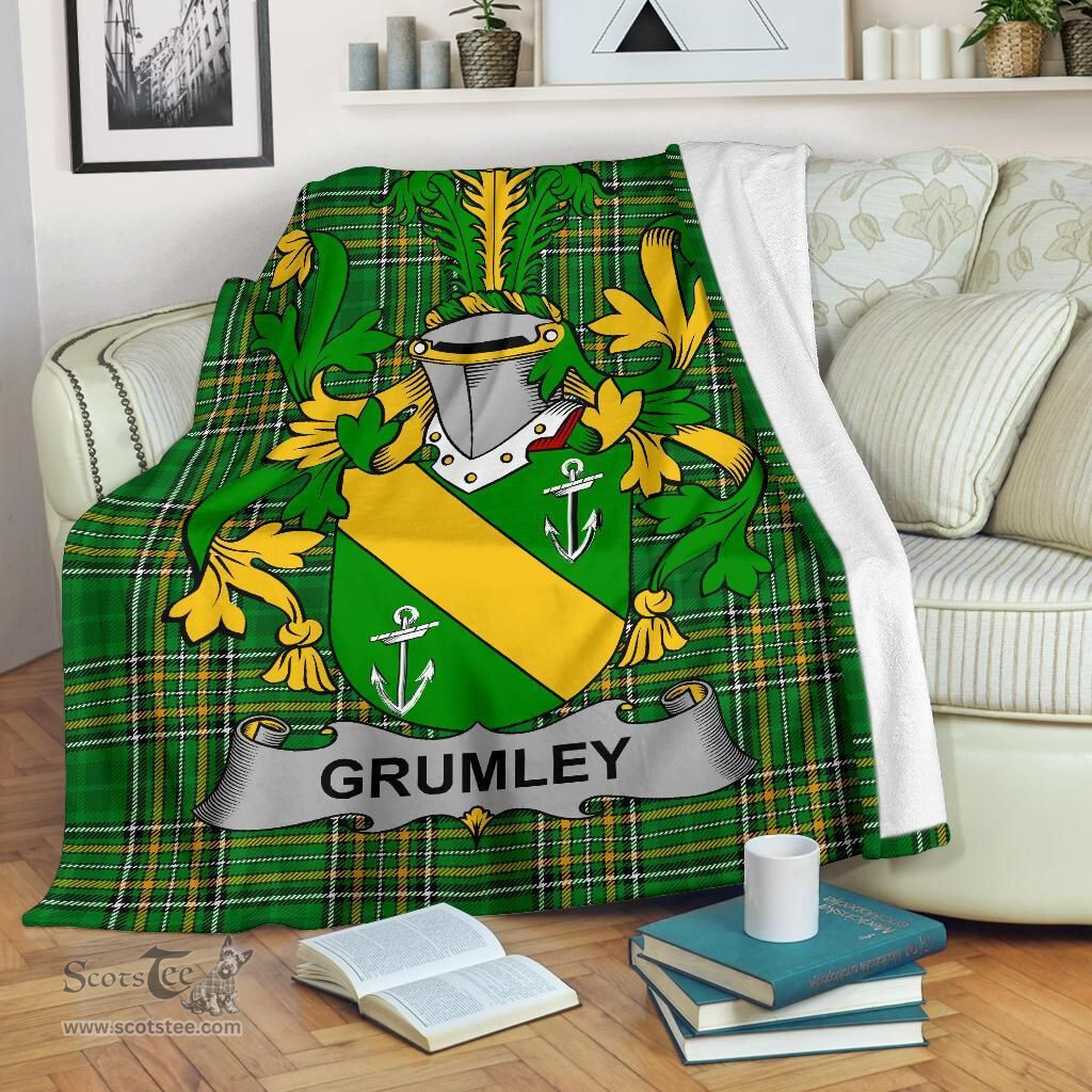 Scottish Grumley Coat of Arms Family Crest Ireland Blanket Irish National Tartan Irish County Blanket