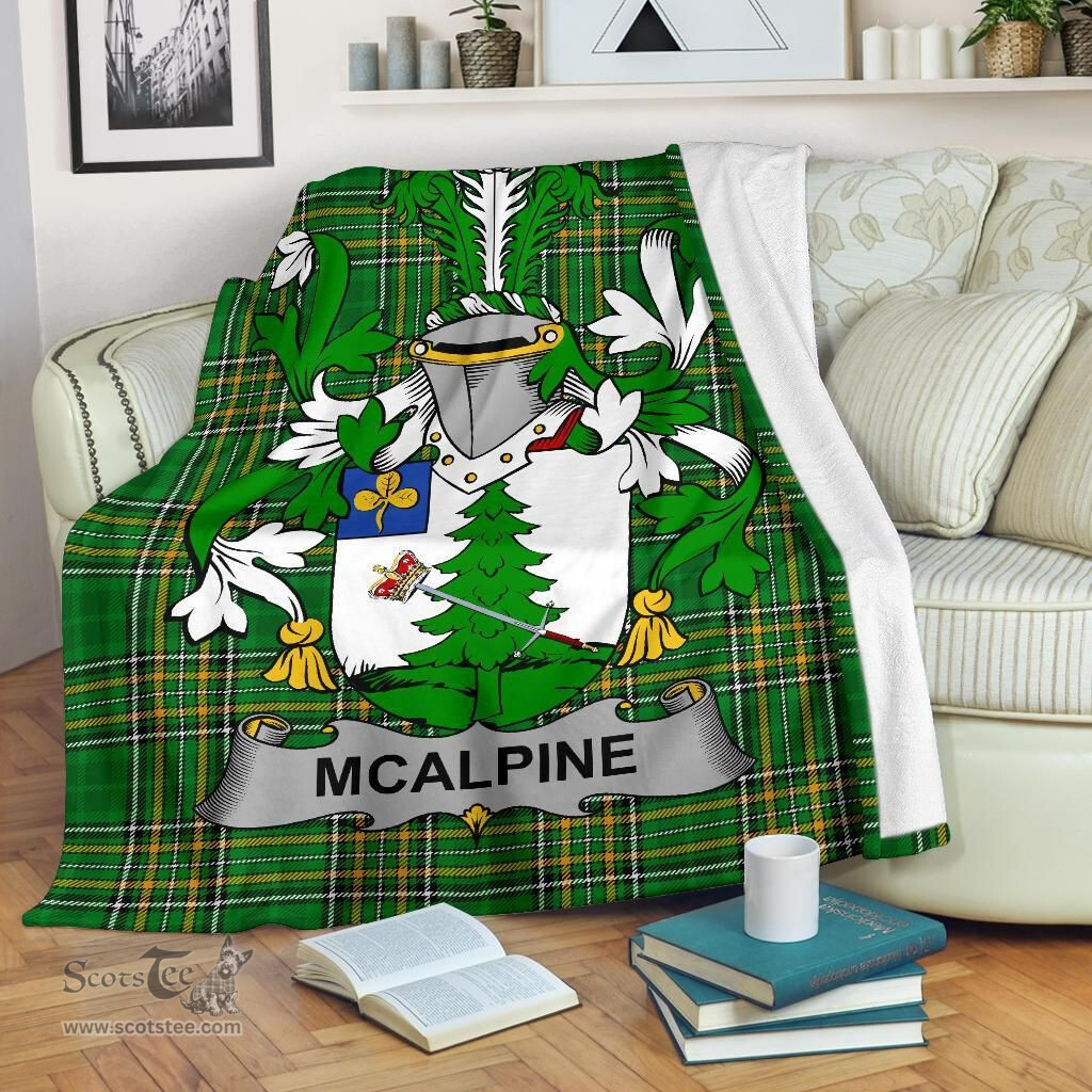 Scottish McAlpine or MacAlpin Coat of Arms Family Crest Ireland Blanket Irish National Tartan Irish County Blanket