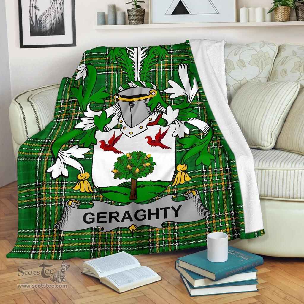 Scottish Geraghty or McGarrity Coat of Arms Family Crest Ireland Blanket Irish National Tartan Irish County Blanket