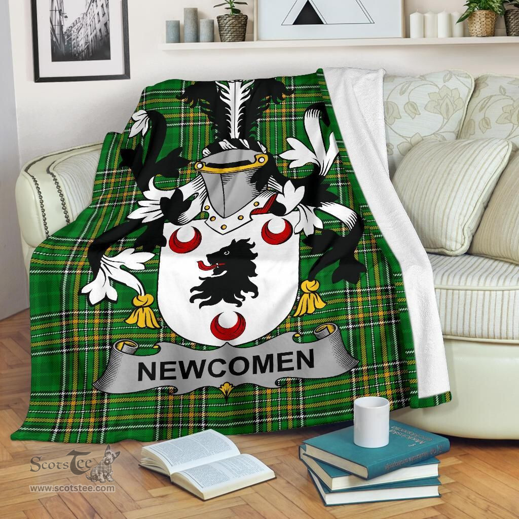 Scottish Newcomen or Newcombe Coat of Arms Family Crest Ireland Blanket Irish National Tartan Irish County Blanket