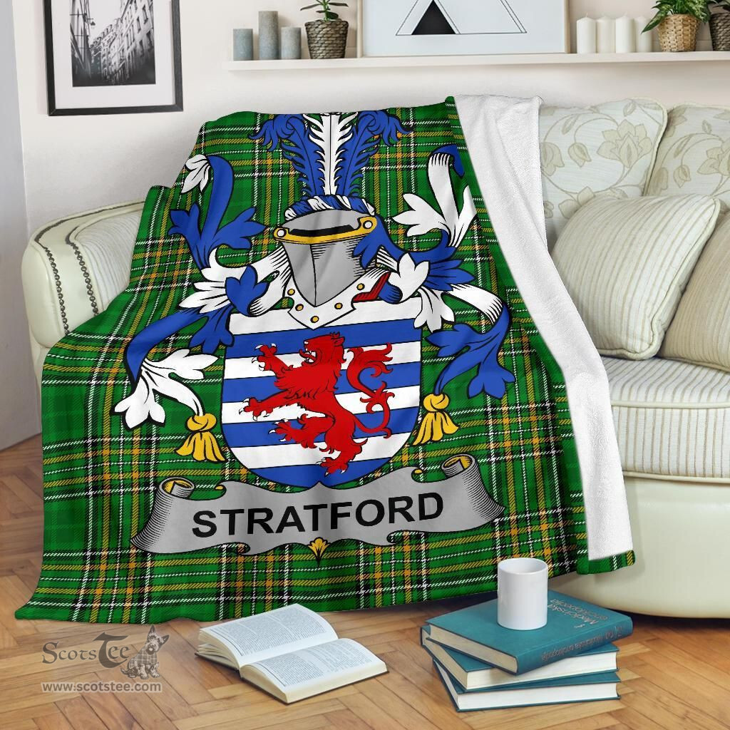 Scottish Stratford Coat of Arms Family Crest Ireland Blanket Irish National Tartan Irish County Blanket