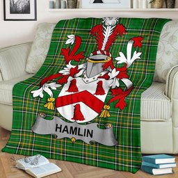 Scottish Hamlin or O'Hamlin Coat of Arms Family Crest Ireland Blanket Irish National Tartan Irish County Blanket