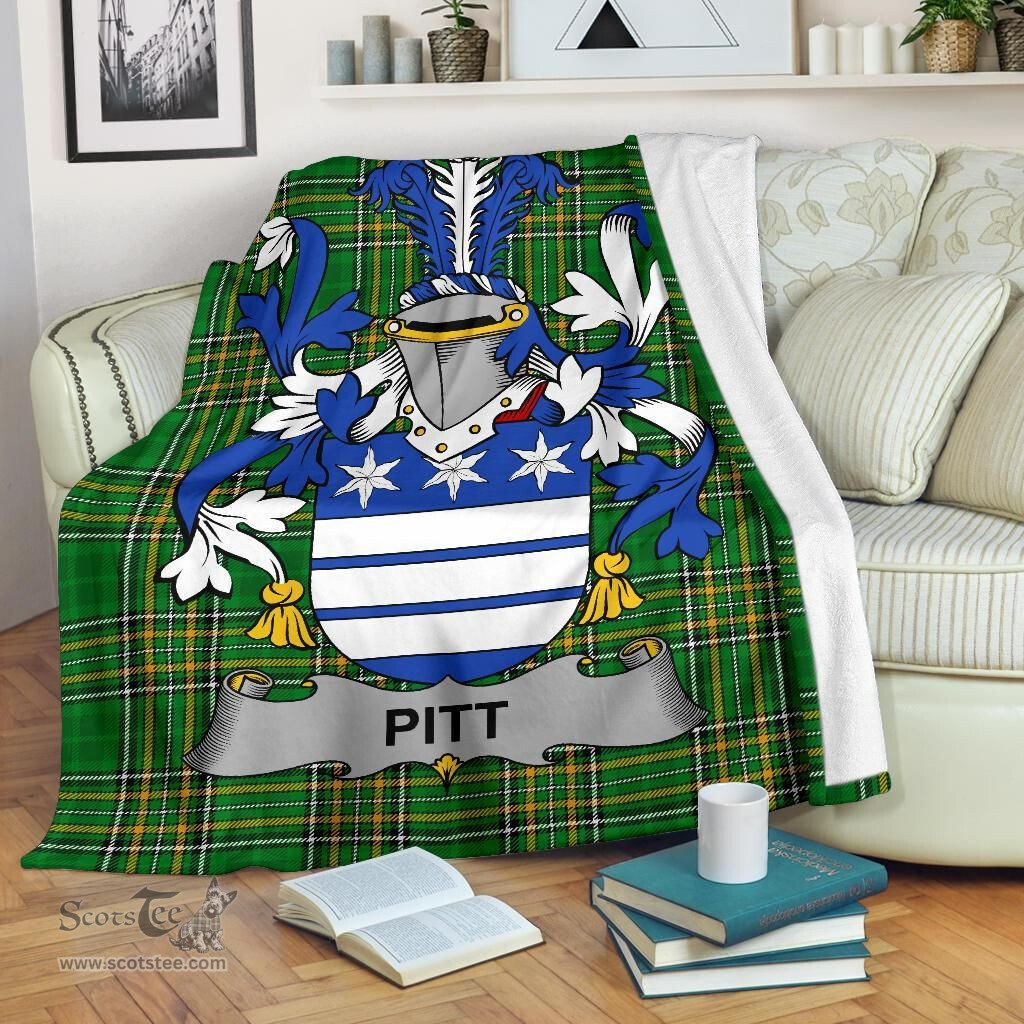 Scottish Pitt Coat of Arms Family Crest Ireland Blanket Irish National Tartan Irish County Blanket