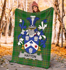 Scottish Hatton or McIlhatton Coat of Arms Family Crest Ireland Blanket Irish National Tartan Irish County Blanket