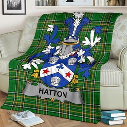 Scottish Hatton or McIlhatton Coat of Arms Family Crest Ireland Blanket Irish National Tartan Irish County Blanket