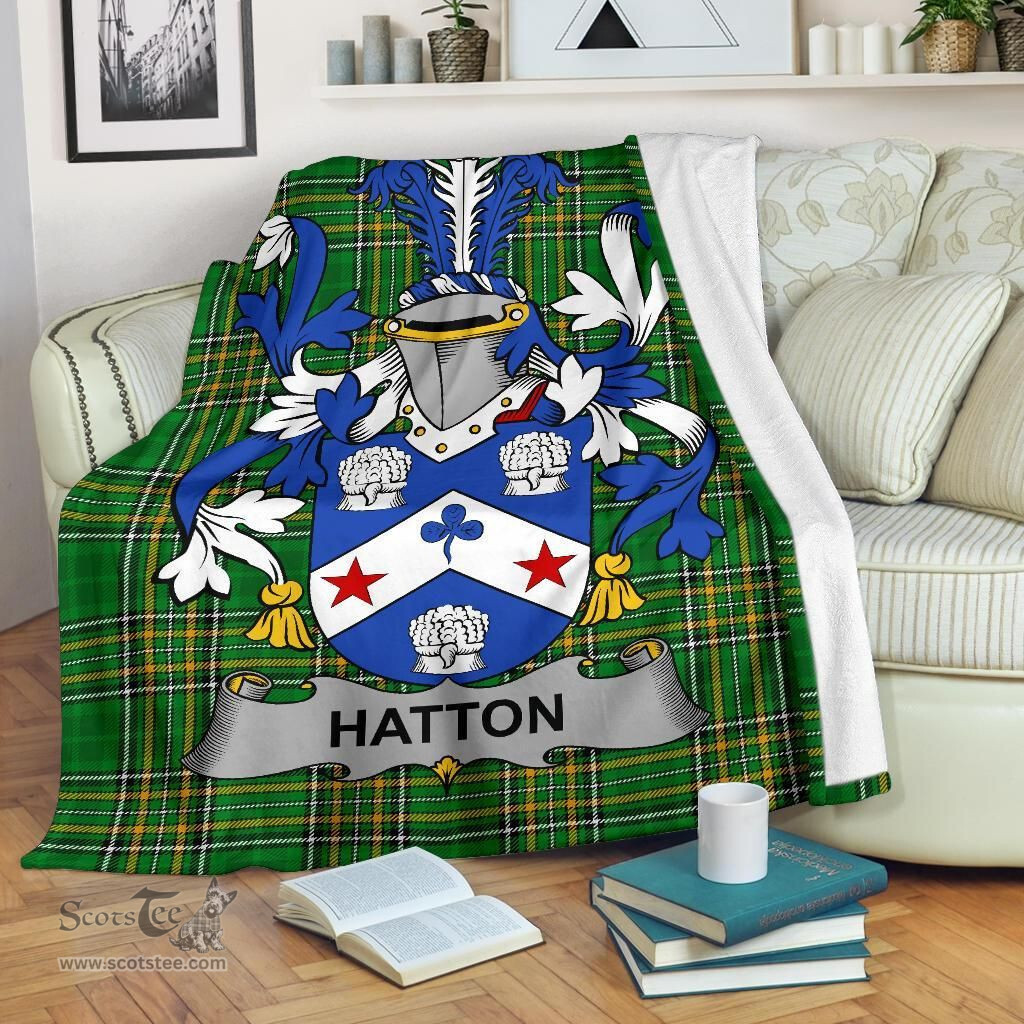 Scottish Hatton or McIlhatton Coat of Arms Family Crest Ireland Blanket Irish National Tartan Irish County Blanket