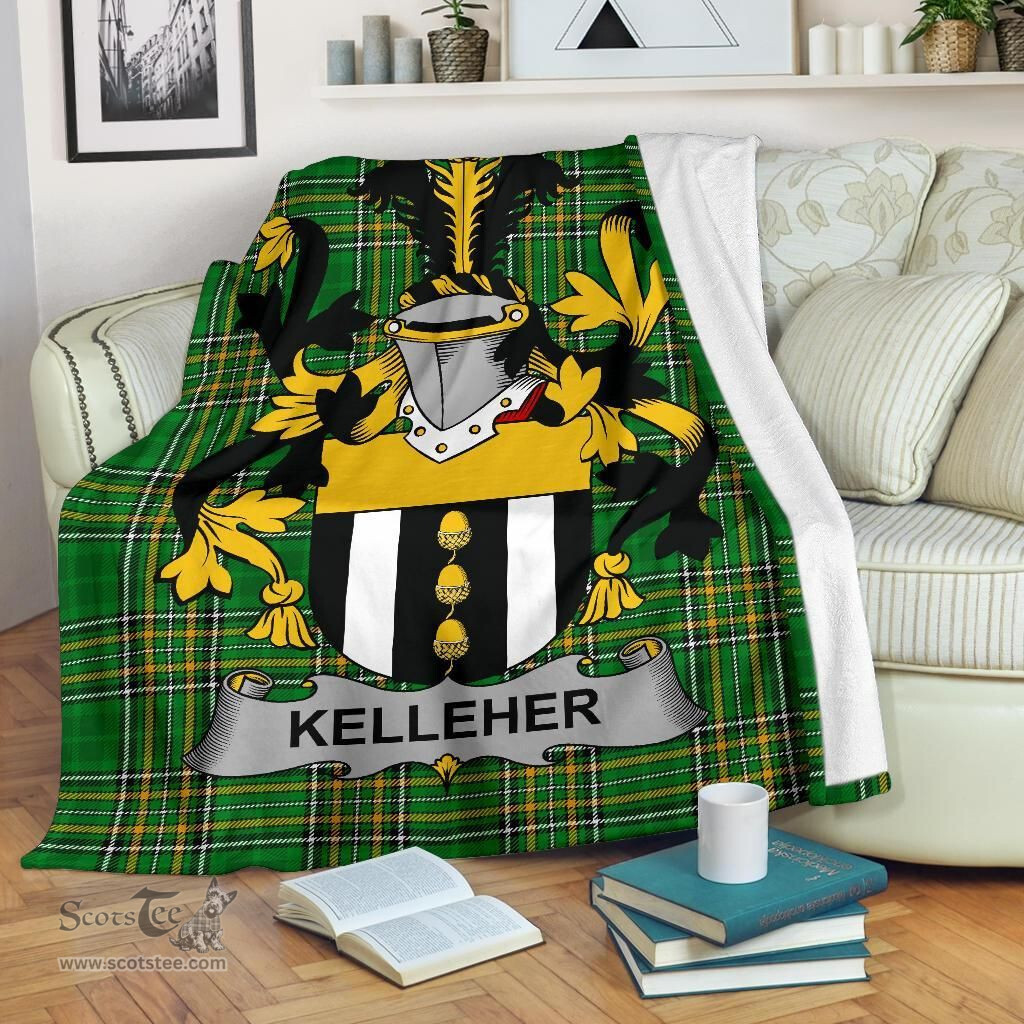 Scottish Kelleher or O'Kelleher Coat of Arms Family Crest Ireland Blanket Irish National Tartan Irish County Blanket