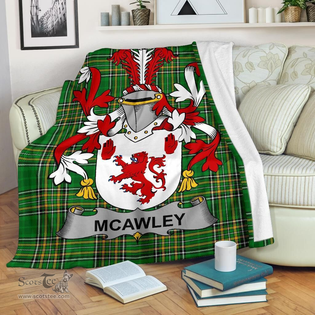 Scottish McAwley or McCawley Coat of Arms Family Crest Ireland Blanket Irish National Tartan Irish County Blanket