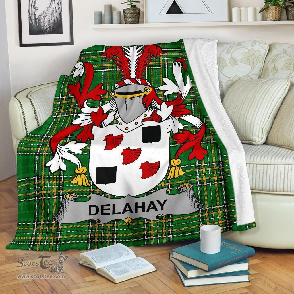 Scottish Delahay Coat of Arms Family Crest Ireland Blanket Irish National Tartan Irish County Blanket