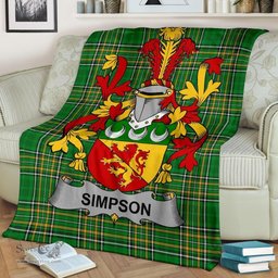 Scottish Simpson Coat of Arms Family Crest Ireland Blanket Irish National Tartan Irish County Blanket
