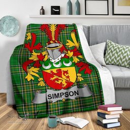 Scottish Simpson Coat of Arms Family Crest Ireland Blanket Irish National Tartan Irish County Blanket