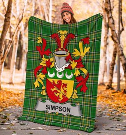 Scottish Simpson Coat of Arms Family Crest Ireland Blanket Irish National Tartan Irish County Blanket