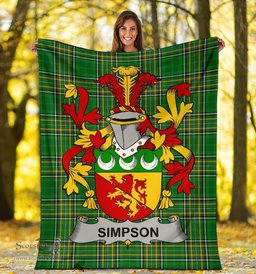 Scottish Simpson Coat of Arms Family Crest Ireland Blanket Irish National Tartan Irish County Blanket