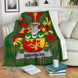 Scottish Simpson Coat of Arms Family Crest Ireland Blanket Irish National Tartan Irish County Blanket